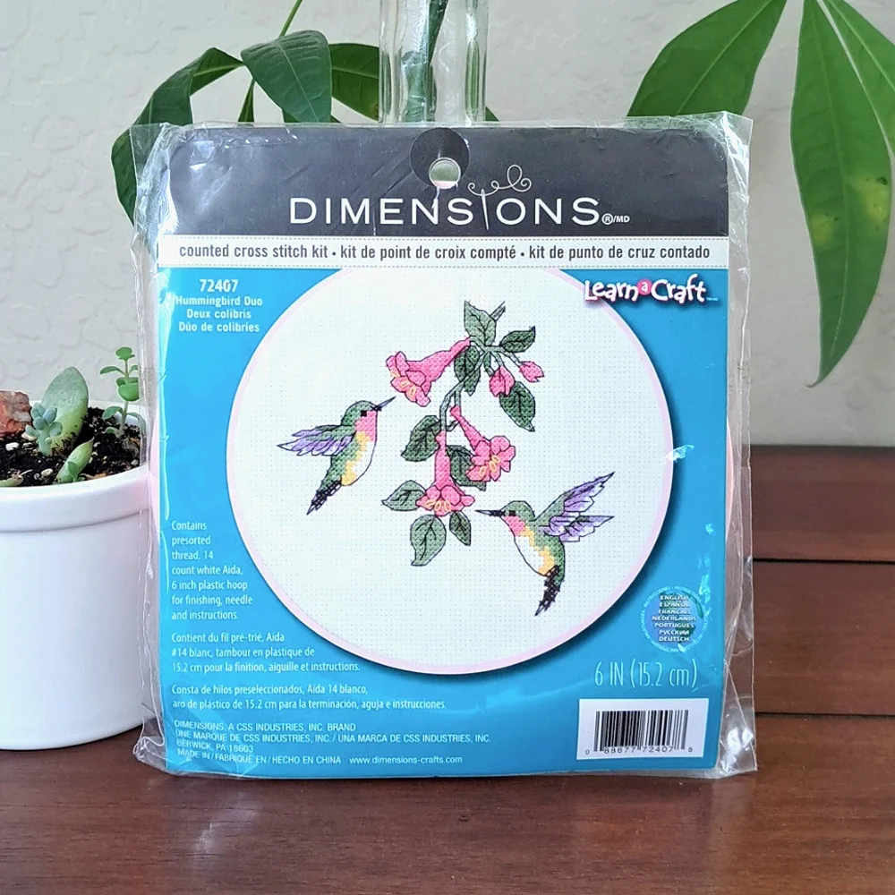 New Dimensions Learn a Craft - Hummingbird Duo Counted Cross Stitch Kit 6 inch